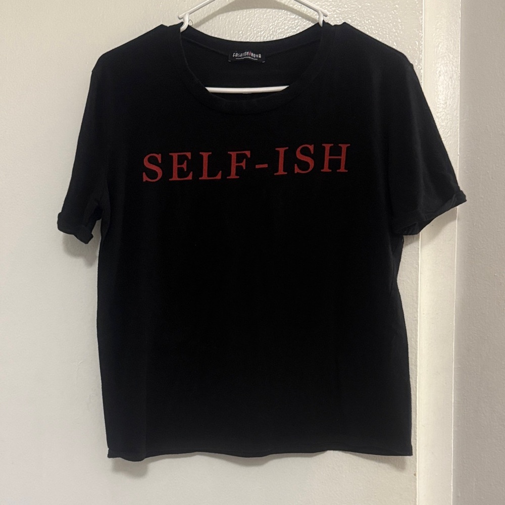 Fashion Nova Black T-Shirt with Pink Logo
